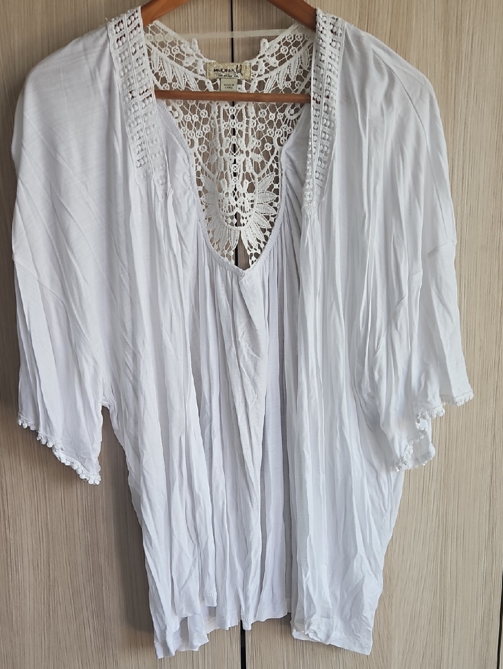 ONE WORLD White Crochet V-Neck Tunic